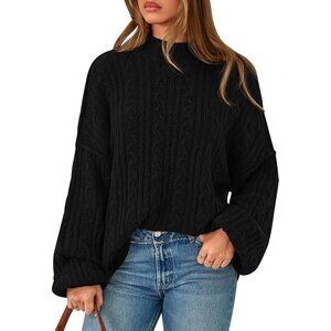 Oversized Women's Cable Knit Sweater with Exposed Seam - Chic Fall Essential